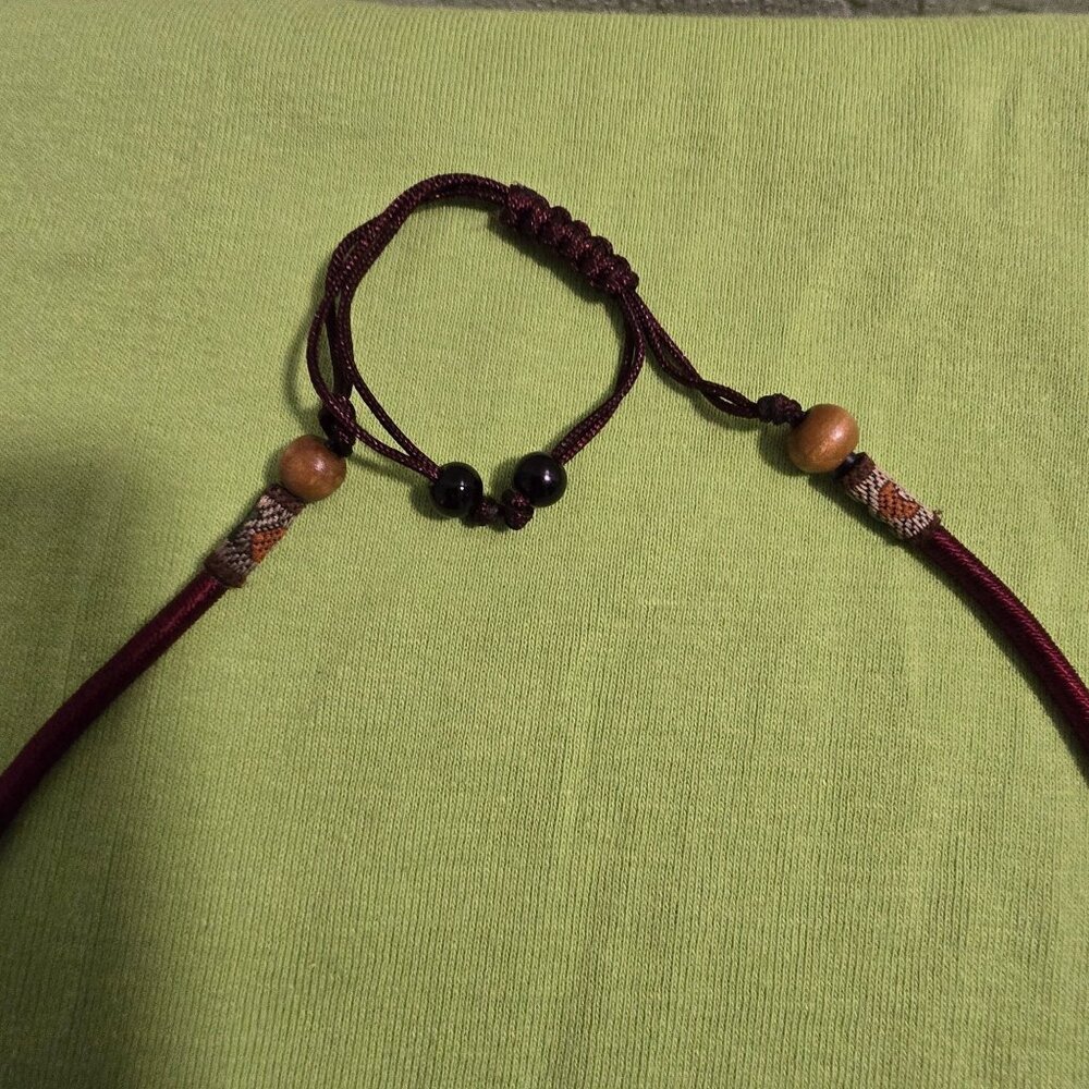 Hand-Carved Floral Jadeite Pendant Necklace With Adjustable Burgundy Cord - Picture 4 of 10